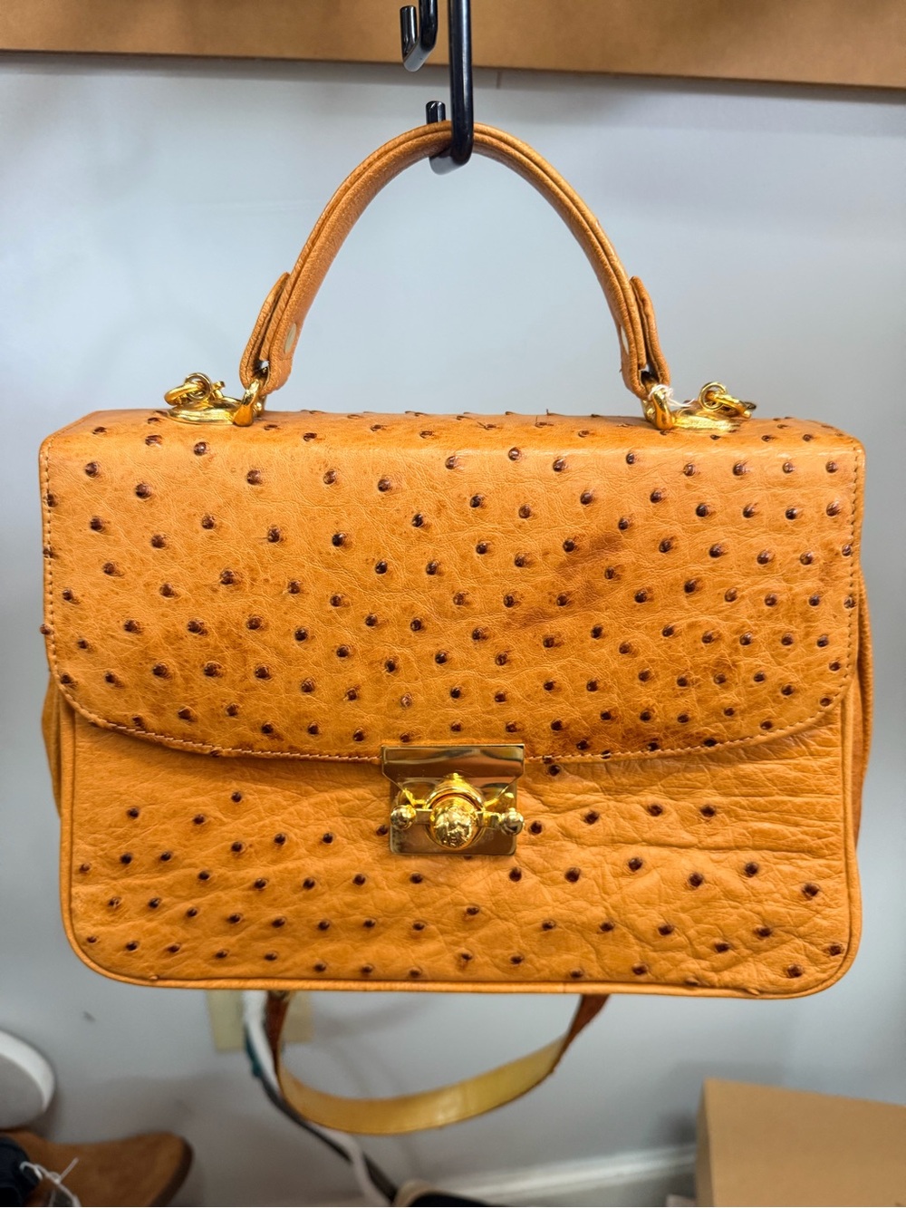 Davido Gracia Top-Handle Women’s Handbag in Cognac Ostrich-Style Leather